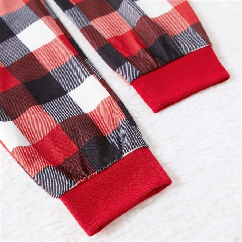 Christmas Reindeer and Letter Print Family Matching Raglan Long-sleeve Plaid Pajamas Sets (Flame Resistant)