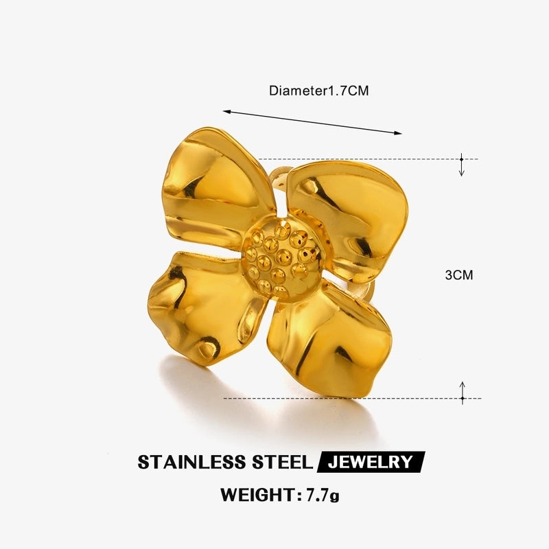 Exaggerated Flower 304 Stainless Steel 18K Gold Plated Plating Open Rings