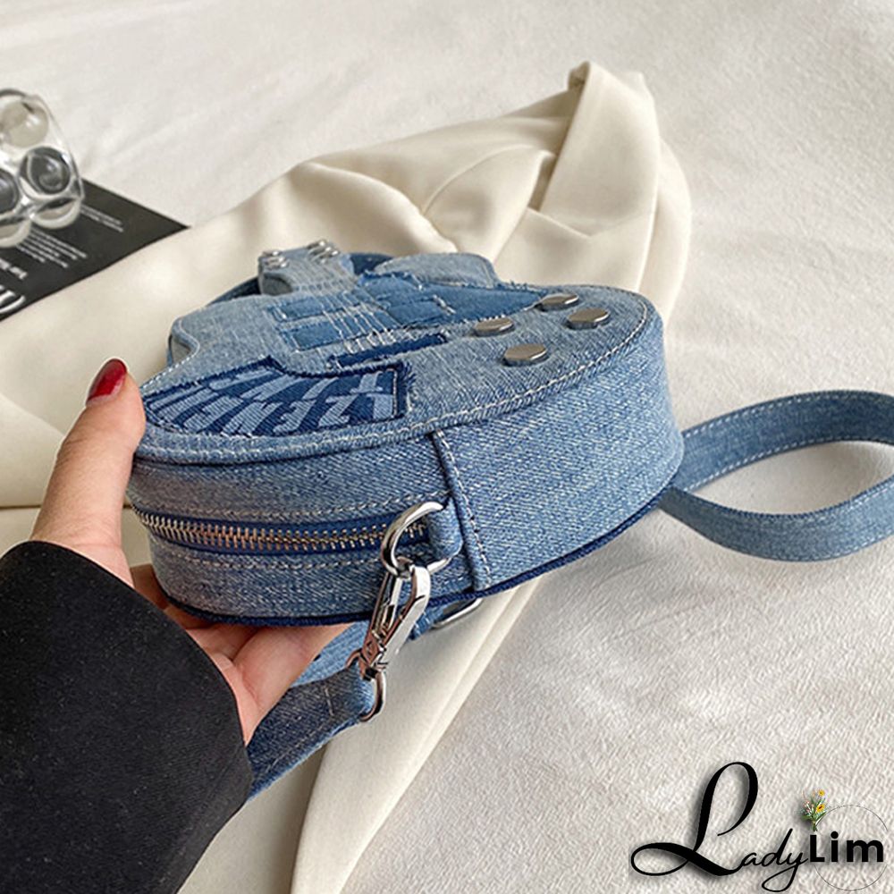 Blue Casual Patchwork Zipper Violin Messenger Bag