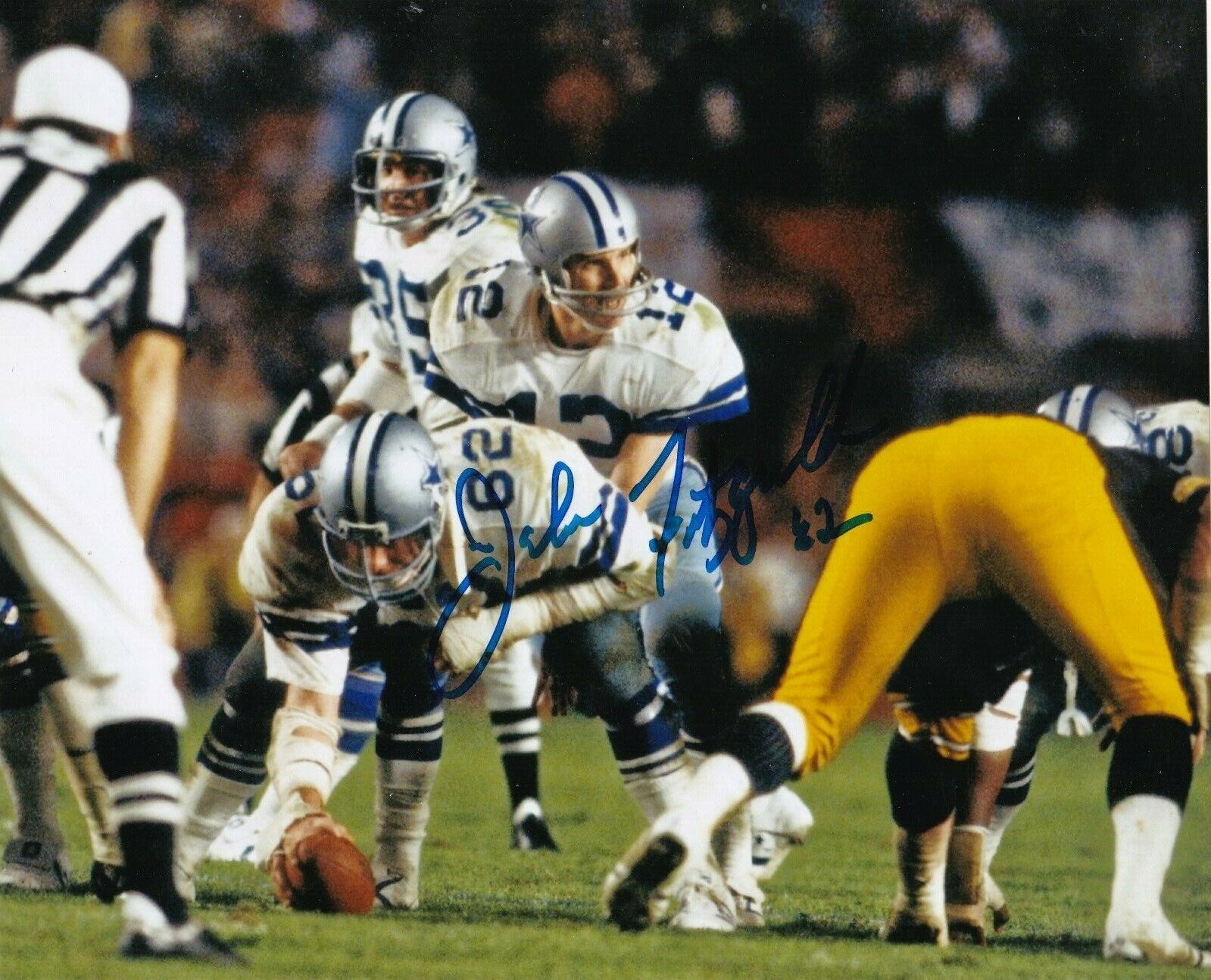 JOHN FITZGERALD DALLAS COWBOYS ACTION SIGNED 8X10