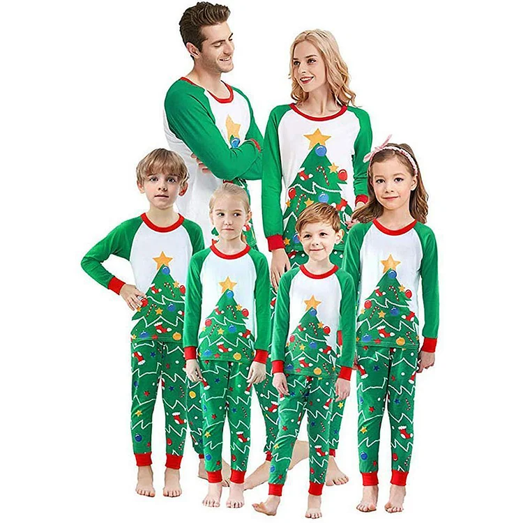 Family Matching Christmas Tree Print Pajamas Sets