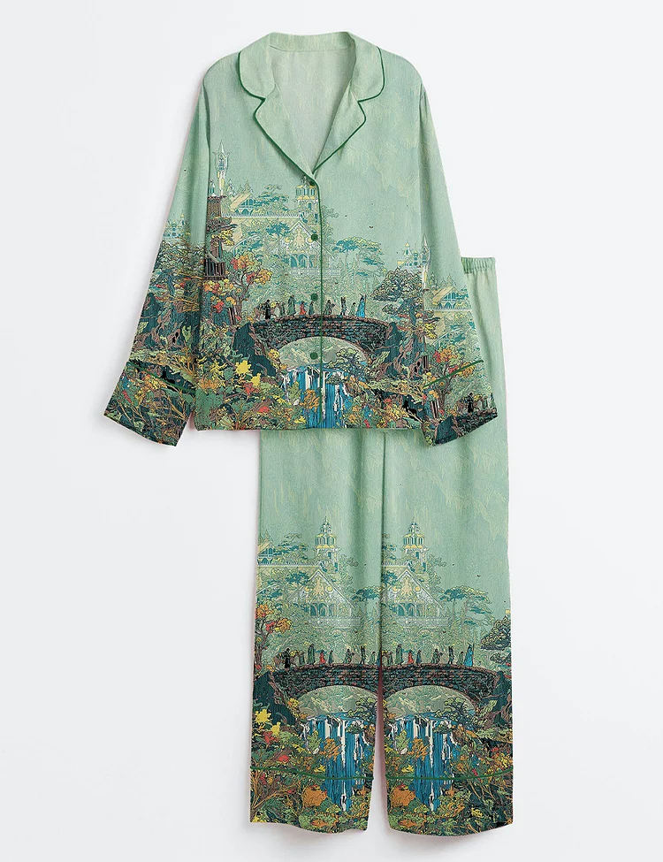 Women&rsquo;s Lord Of The Rings Fantasy Fellowship Long Sleeve Satin Pajama Set