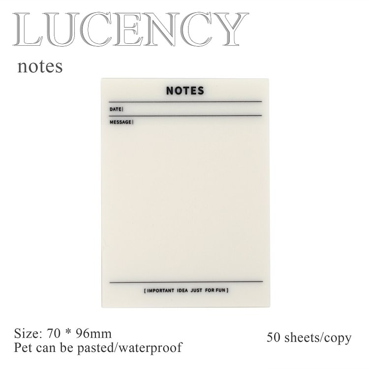 JOURNALSAY 50 Sheets translucent keynote sticky note Grid planning book kawaii notepad PET School supplies