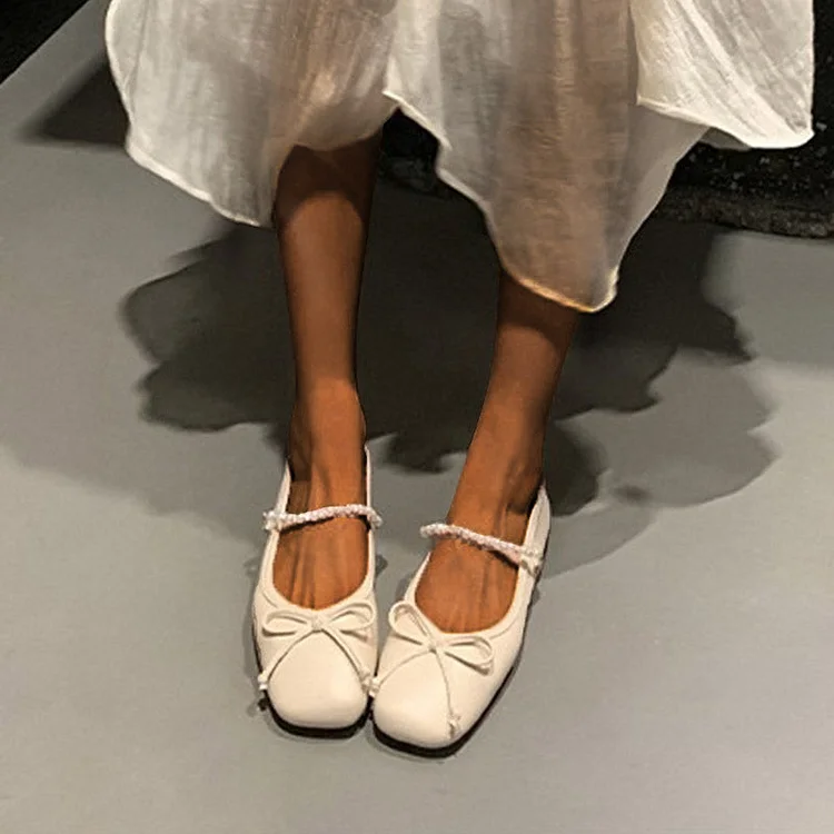 vanccy Square Toe Ballet Flats Ankle Strap Spring Designer Ladies Dress Shoes QueenFunky