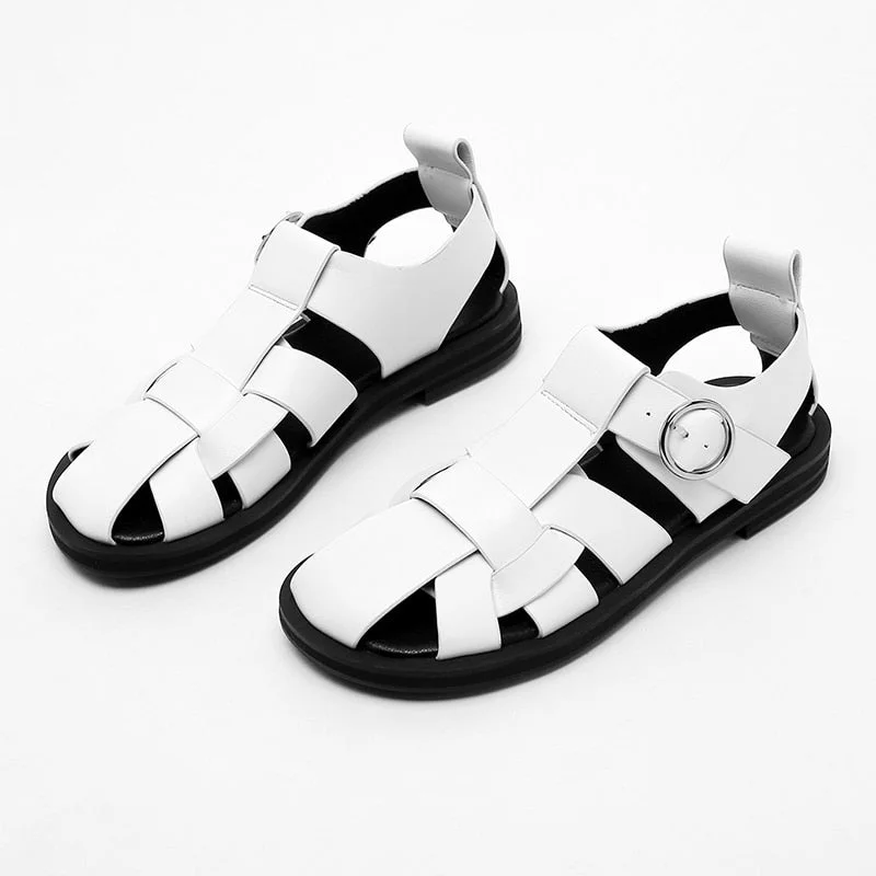 Taoffen 2022 New Women Sandals Real Leather Ins Summer Shoes Women Roman Fashion Daily Vacation Female Footwear Size 34-42