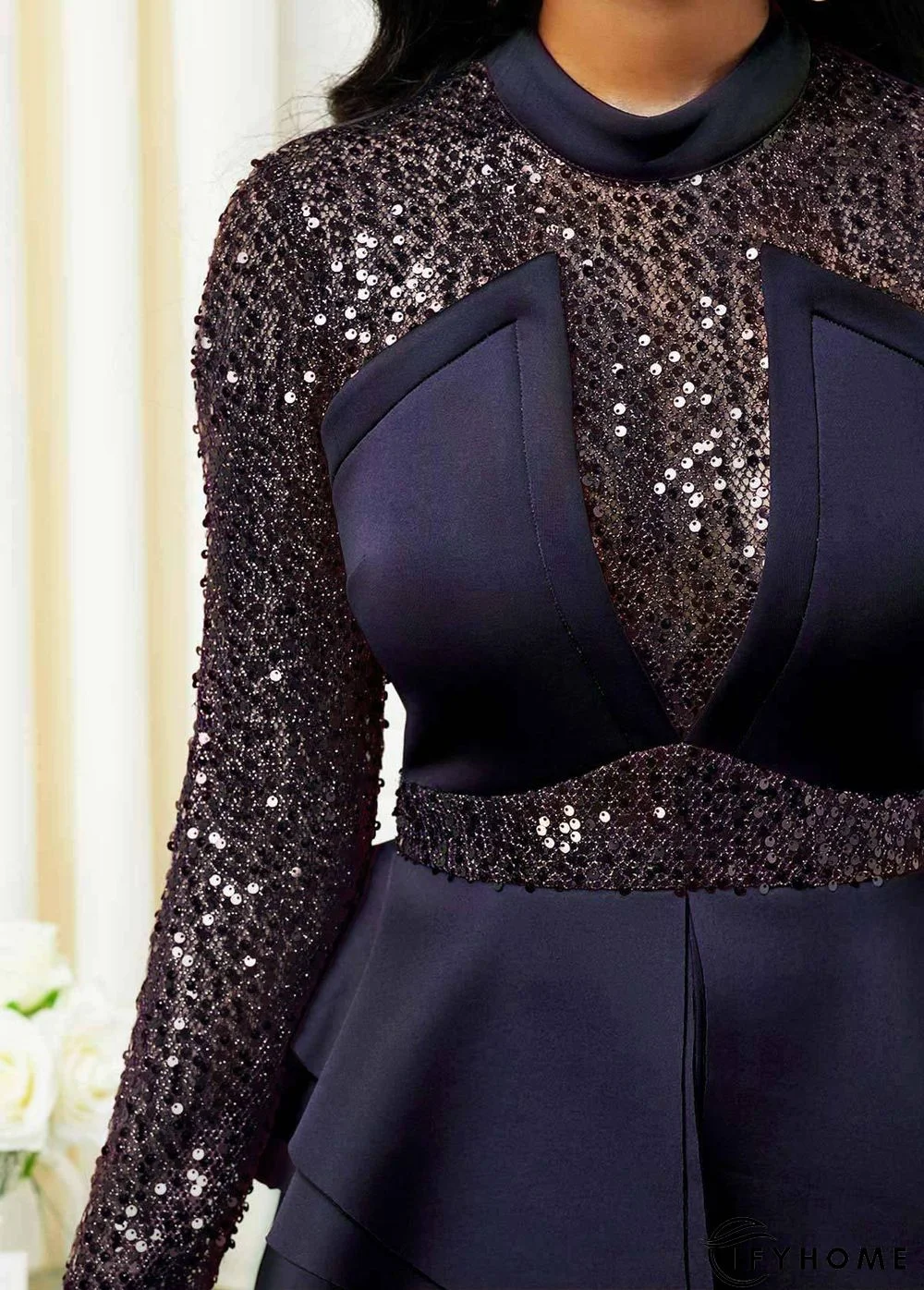 Plus Size Women Peplum Sequin Detail Dress Elegant Office Lady Chic Spring Fall Elegant Night Out Club Formal Party Vestidos | IFYHOME