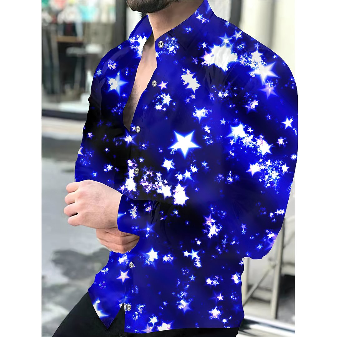 Casual Star Pattern Printed Long Sleeve Men's Shirt