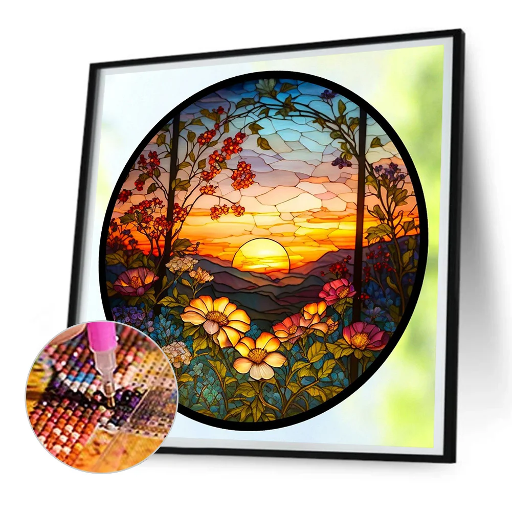 Diamond Painting - Full Round Drill - Stained Glass Flower(30*30cm)