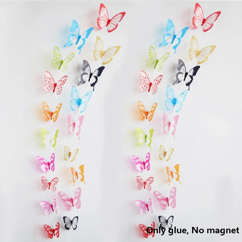 12Pcs 3D Double Layer Butterfly Wall Sticker on The Wall for Home Decor DIY Butterflies Fridge Magnet Stickers Room Decoration