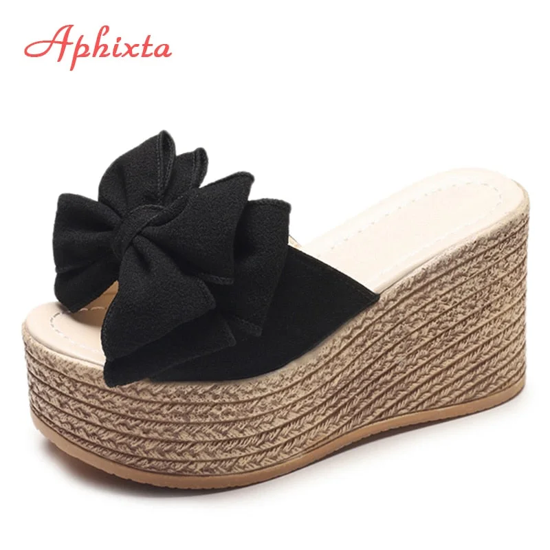 Aphixta 3.54inch Women Slippers Platform Wedge Women Slipper Appliques Slides Beach Sandals Slides Summer Ladies Mules Clog Shoe