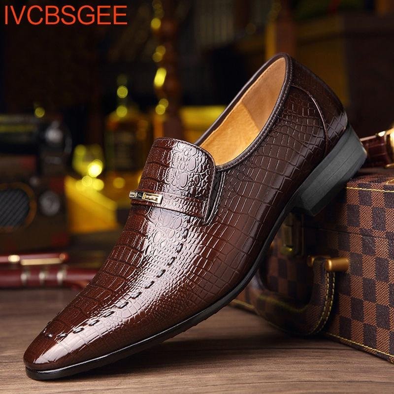 Classic Italian Crocodile Pattern Leather Dress Shoes for Men