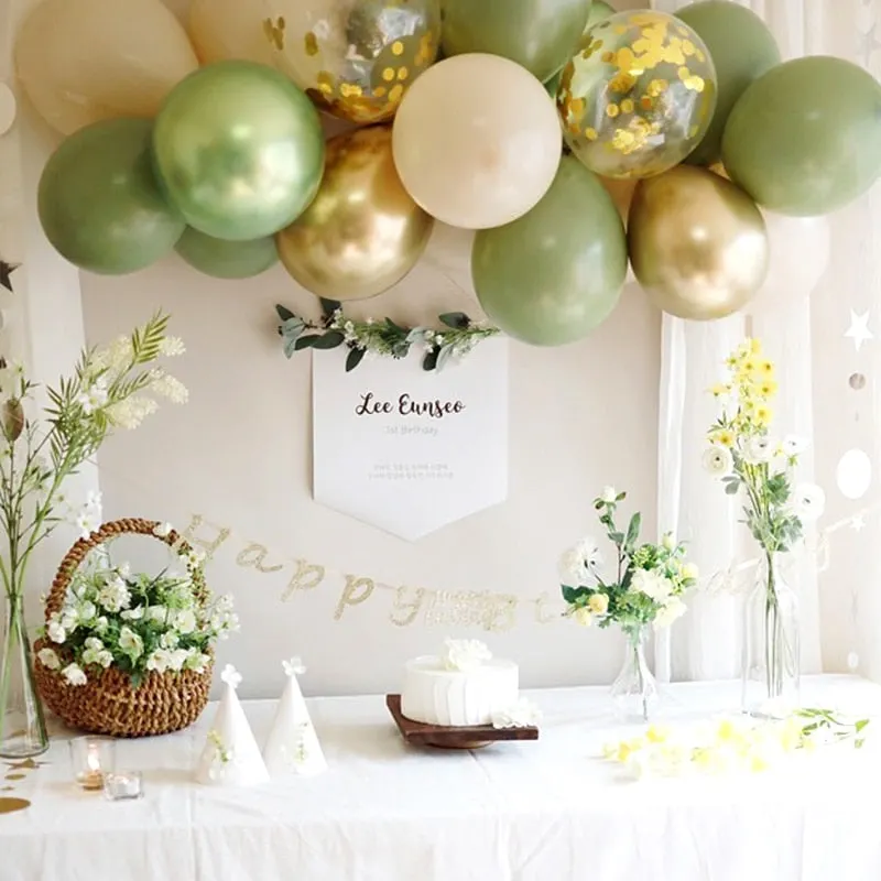 19pcs Bean Green Latex Balloons Garland Arch Kit Baby Shower Wedding Jungle Birthday Party Decorations Kids Helium Balloon Arch