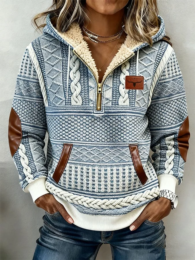 Women's Retro Western Print Hoodie 