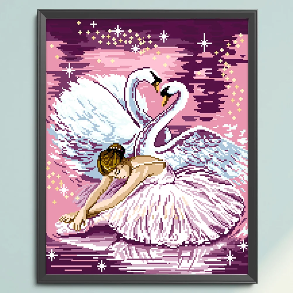 9CT Full Stamped Cross Stitch Bead Embroidery- Swan Dance(Canvas| 43*54CM)