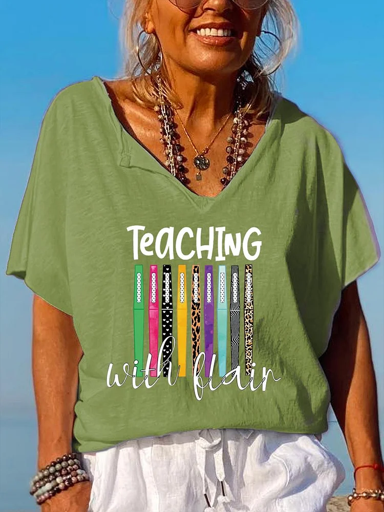 Teacher with flairT V Neck T-shirt-06695