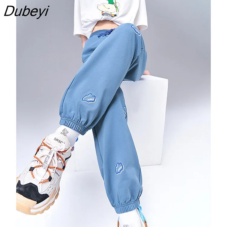 Dubeyi Women Joggers Pants 2022 Summer High Waist Sweatpants Clouds Embroidery Breathable Casual Chic Streetwear Trouser