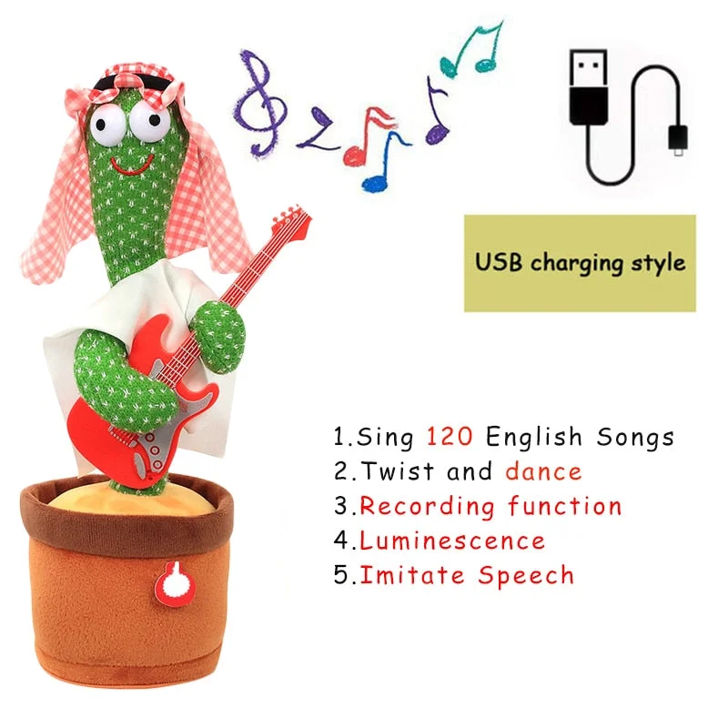 Bluetooth Dancing Cactus Talking Toy Electronic Plush Toys Sing Record Lighten Battery USB Charging Early Education Funny Gift