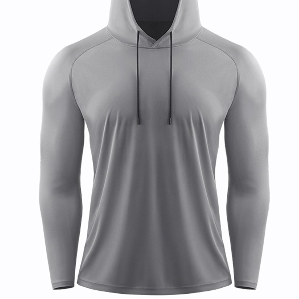 Men's Outdoor Solid Color Hooded Casual Sports Long Sleeve T-Shirt