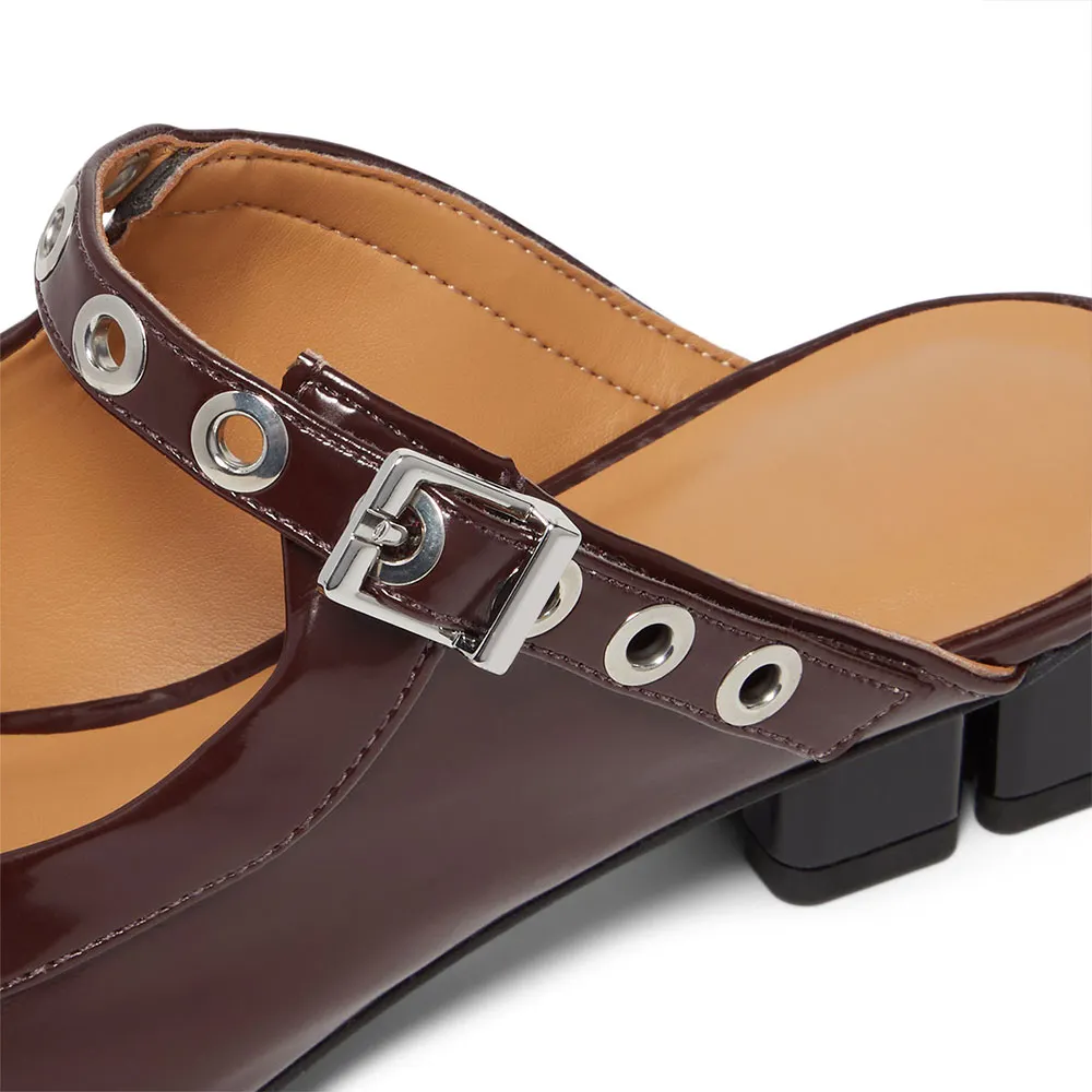 Women's Maroon Lace-Up Buckled Pointed Toe Casual Heeled Mules