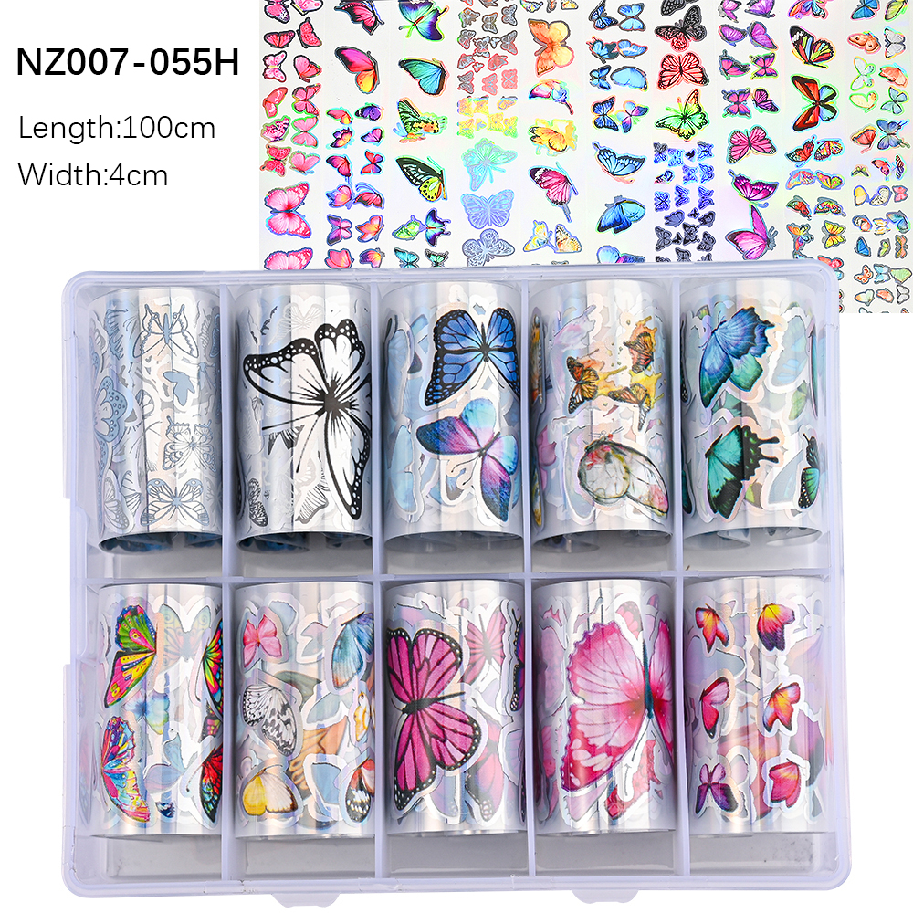 Kissbake 10pcs 4x100cm Nail Transfer Foil Paper Sticker Set Luxury Foil Nails Logo Transfer Nail Stickers Designer Fashion Nail Art Decal