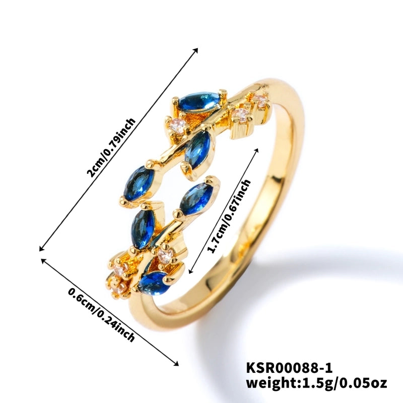 Minimalist Shiny Leaves Copper Zircon K Gold Plated Rhodium Plated Rings