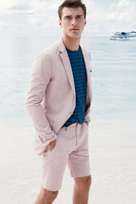 Elegant Summer Blazer For Groom Pink With Notched Lapel