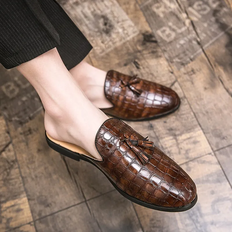 Mules Black Patent Leather Crocodile Men Half Shoes For Man Fashion Designer Shoes Men's Luxury Zapatillas Hombre Casual Slip On