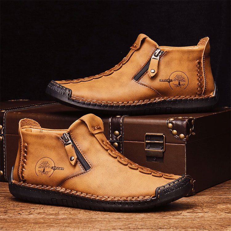 Men's new large size zipper outdoor leisure hand-sewn tooling boots