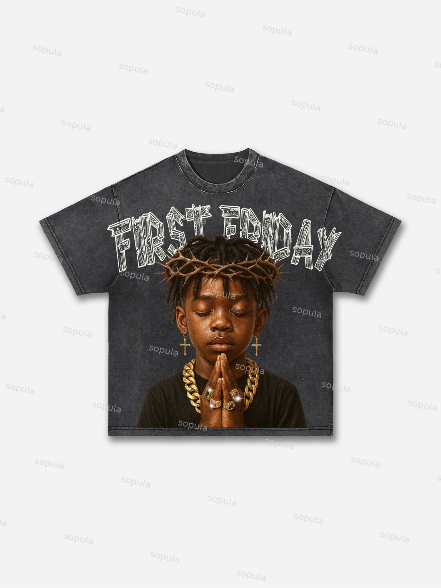 First Friday Devotion Retro Graphic Acid Wash T-shirt - Sopula｜Premium Graphic Tees & Graphic Clothing