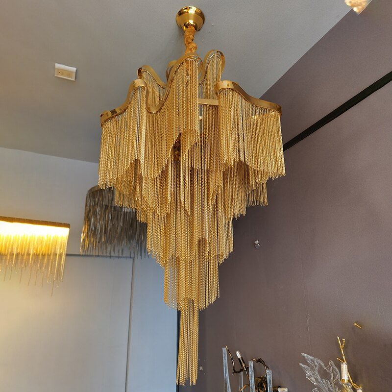 LOFT Luxury LED Chain Fringed Pendant Lamp Luxury Stair Pendant Hanging Light Home Dining Room Hotel Hall Decoration Hang Lamp
