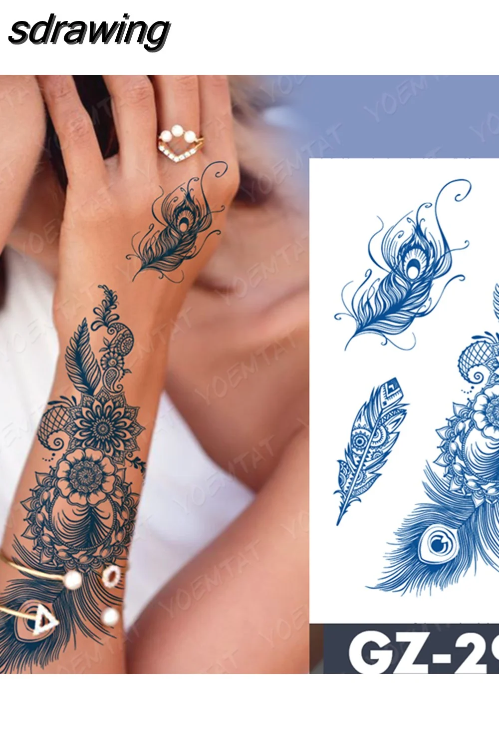 sdrawing Ink Tattoos Body Art Lasting Waterproof Temporary Tattoo Sticker Rose Flower Pearl Tatoo Arm Fake Butterfly Peony Tatto