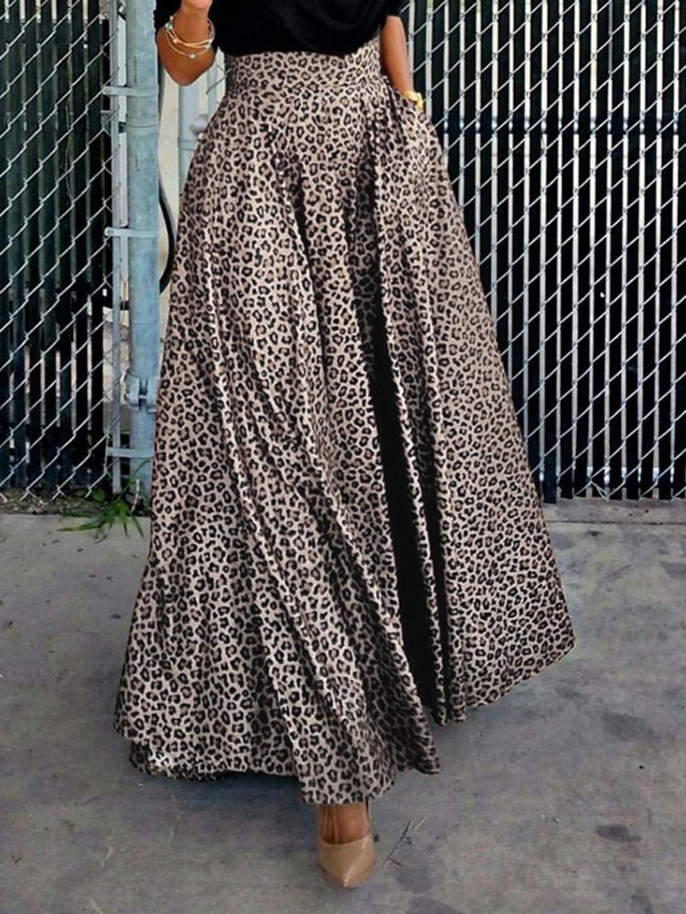 Leopard print A-line with pockets women's skirt SKUH60004 QueenFunky