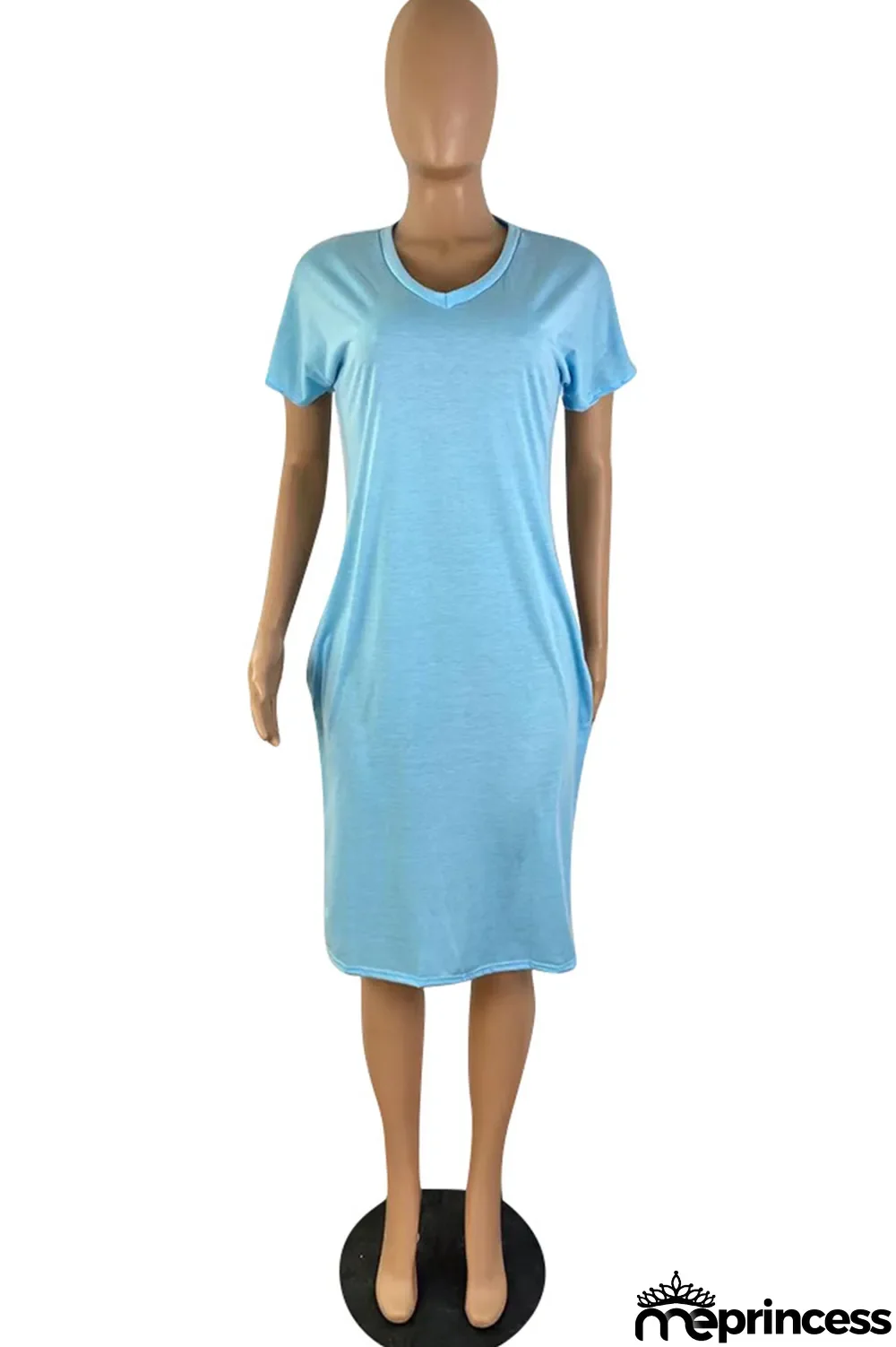 Orange Fashion Casual Solid Basic V Neck Short Sleeve Dress