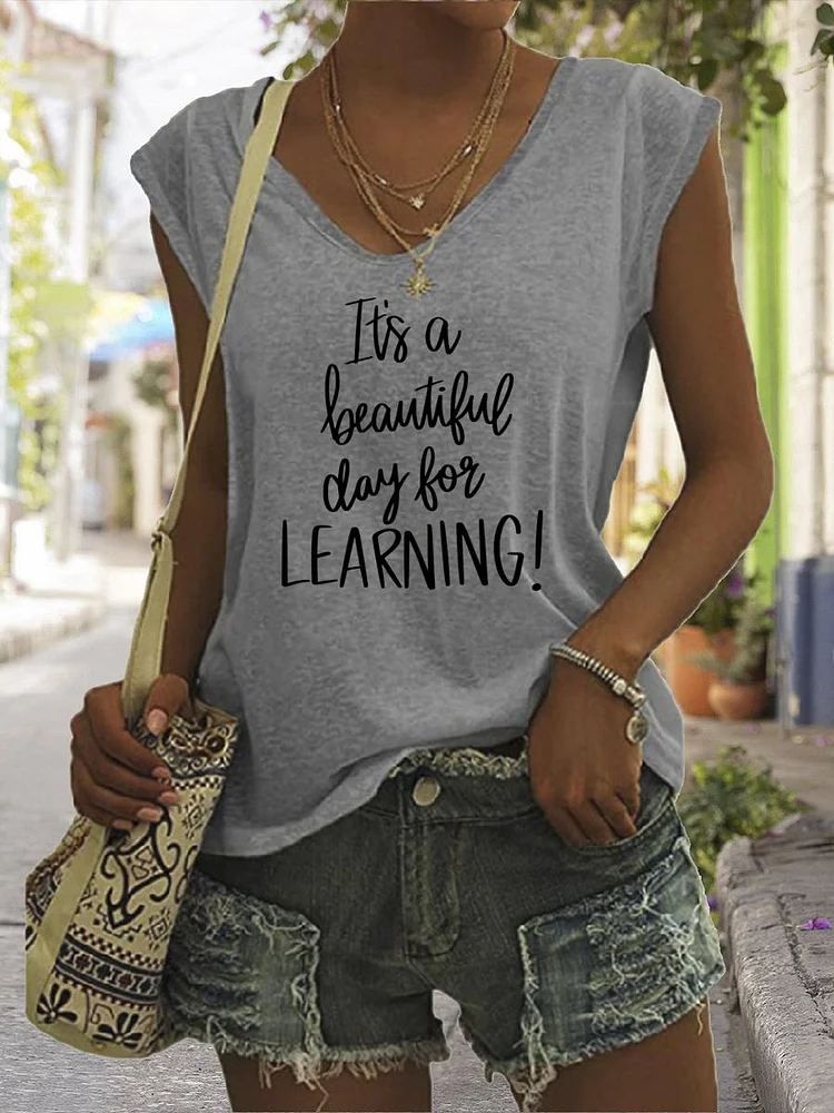 It's A Beautiful Day For Learning V Neck T-shirt Tees-07041-Annaletters