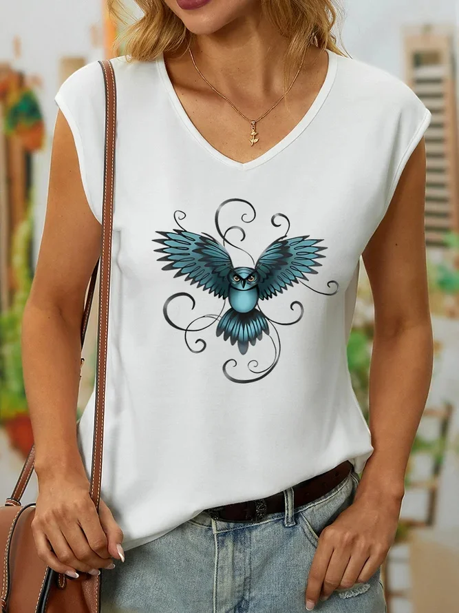 Casual V-Neck Owl Printed Women's Vest