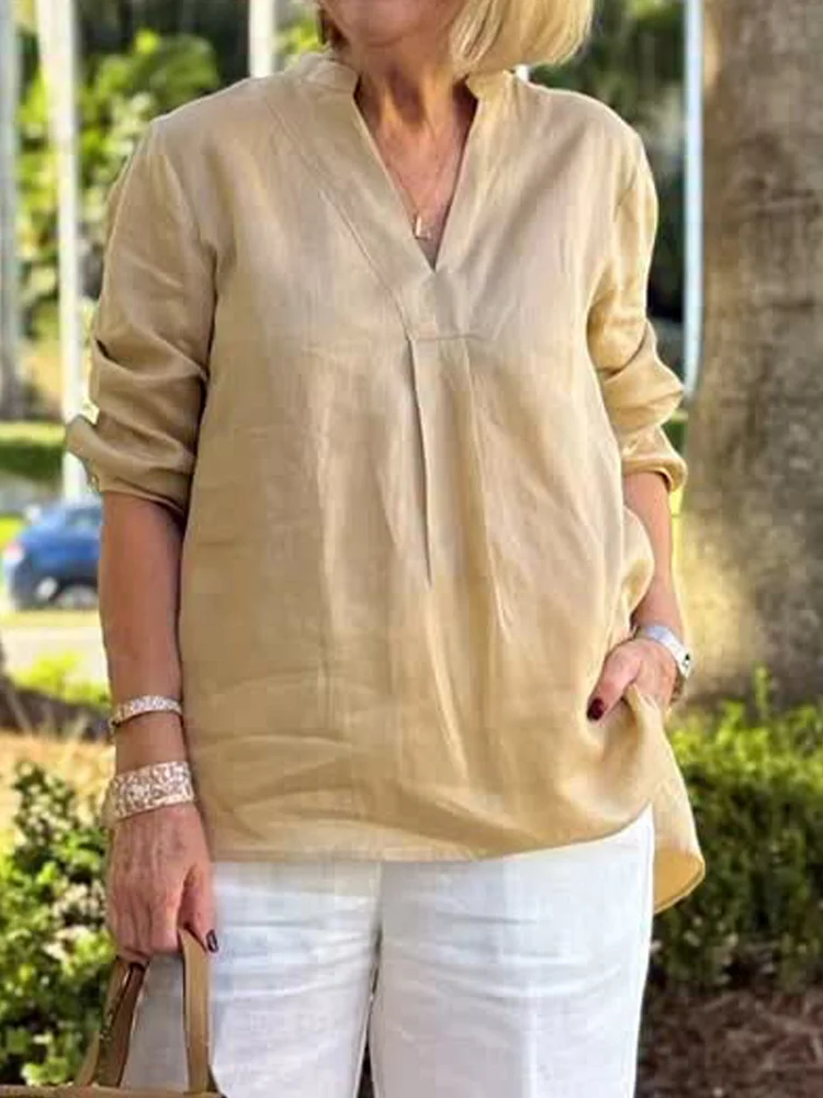 Women's Vintage Solid Color Linen Shirt