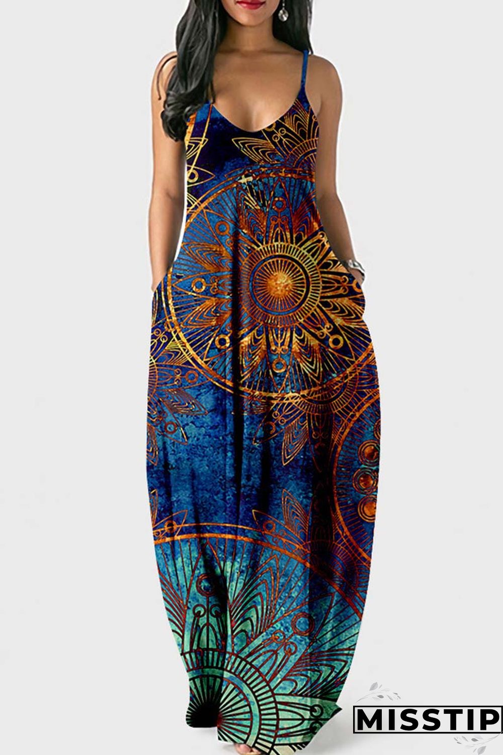 Red Sexy Casual Print Backless Long Dress Dresses
