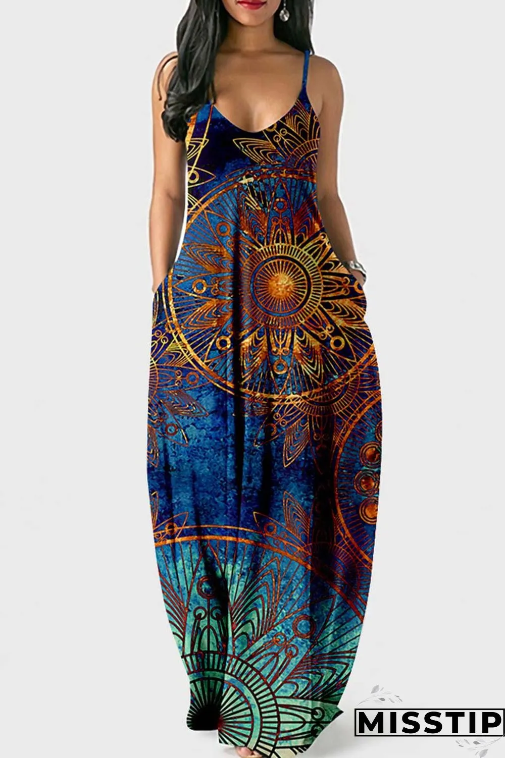 Red Sexy Casual Print Backless Long Dress Dresses