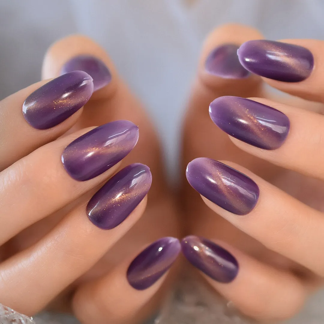 Colorful Profusion Layered Medium Almond Shape Rainbow Color Glitter Nails Tips False Nails Press On Nails Full Cover Nails Set-Nail Inspo