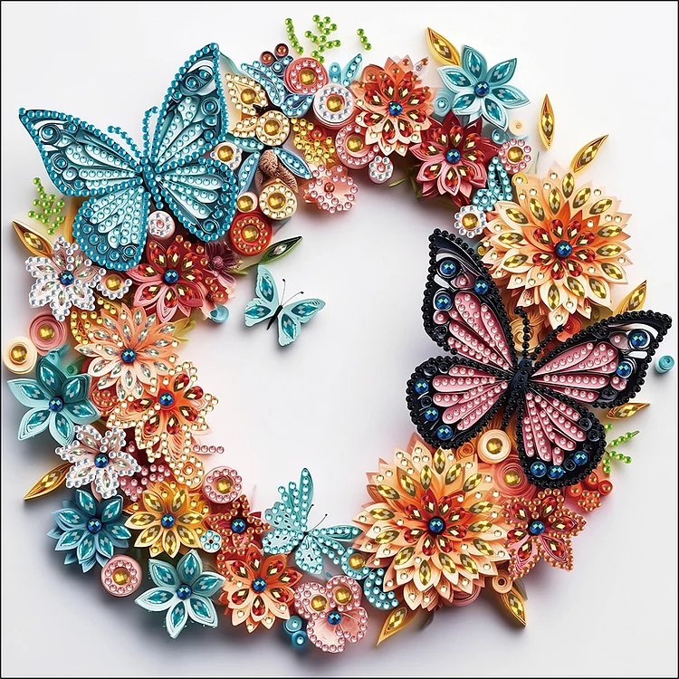 Butterfly Wreath Paper Painting 30*30CM(Canvas) Special Shaped Drill Diamond Painting gbfke