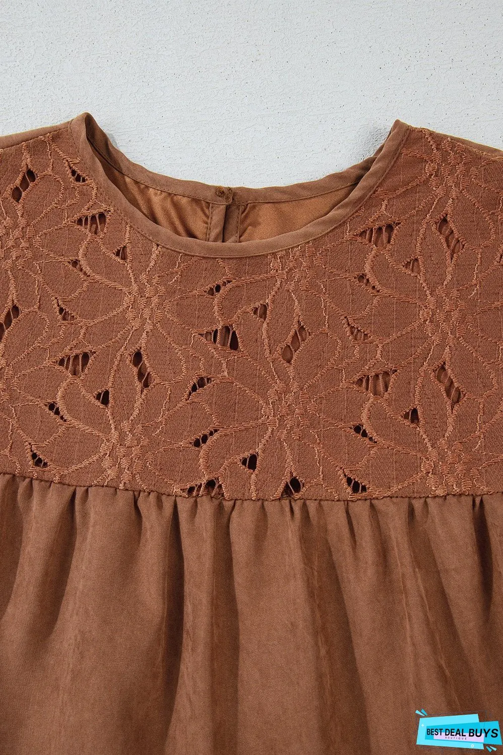 Chestnut Floral Lace Crochet Tiered Ruffled Mini Dress