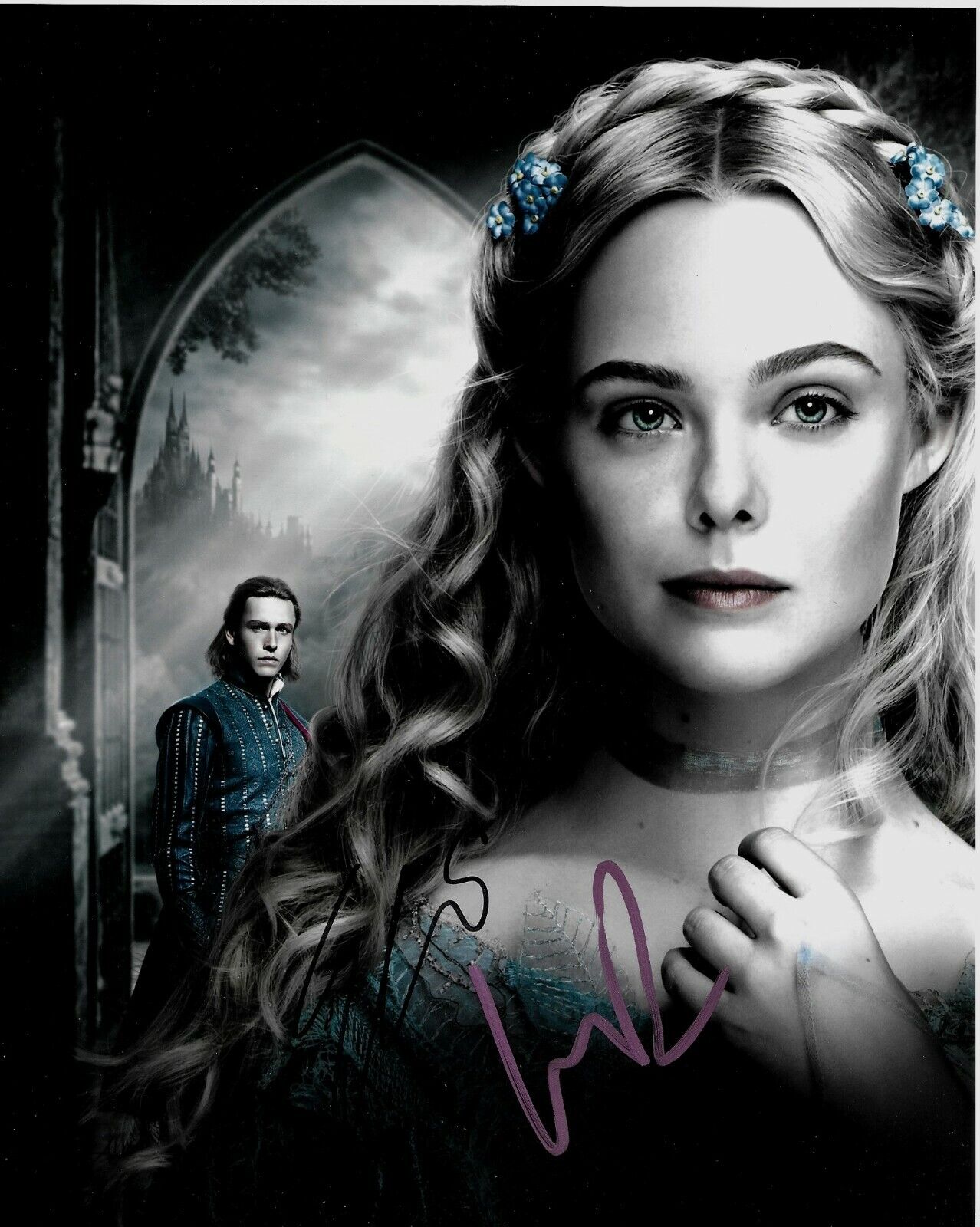 Elle Fanning/Harris Dickinson Signed Maleficent 10x8 Photo Poster painting AFTAL