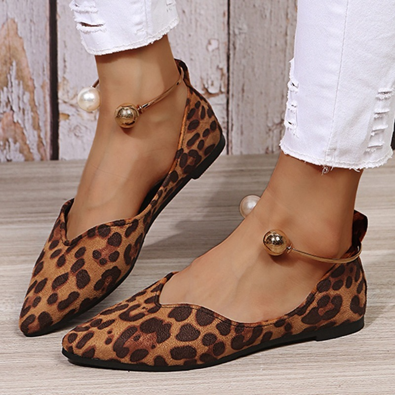 Women's Fashion Pointed Toe Leopard Casual Breathable Slip-on Flats