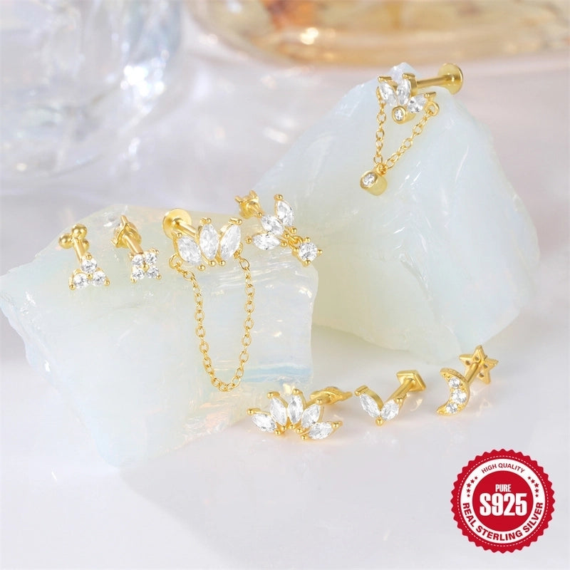 1 Piece 925 Sterling Silver Devil’s Eye Star Moon Ear Studs