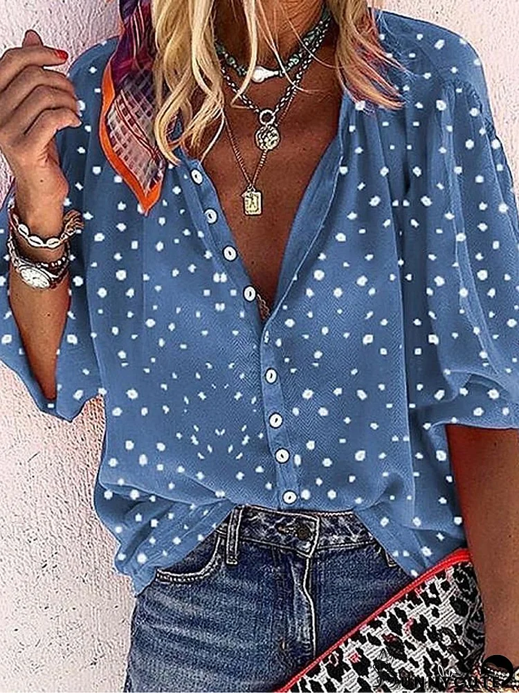 Women's Blouse Shirt Polka Dot Floral Flower Long Sleeve V Neck Tops Lantern Sleeve Basic Top