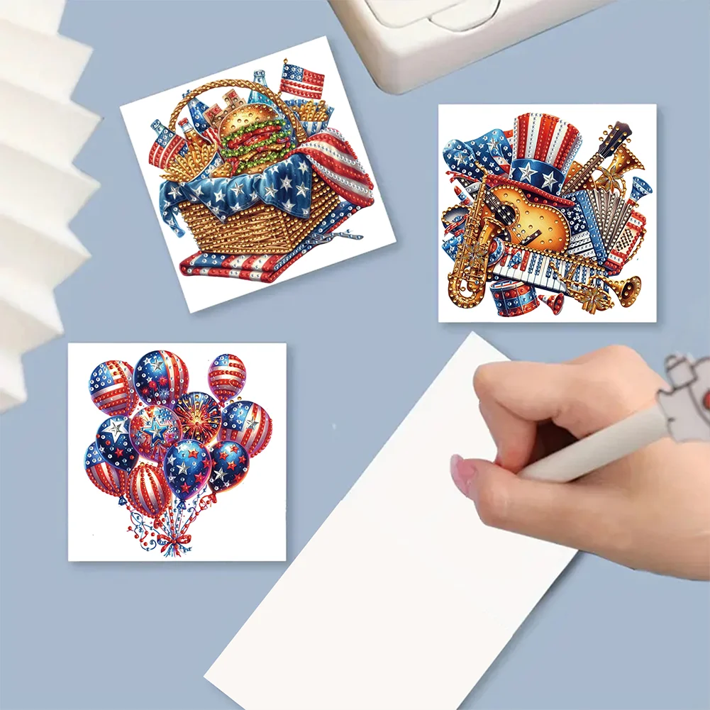 6Pcs Independence Day Diamond Painting Greeting Card DIY Diamond Drawing Card(A)
