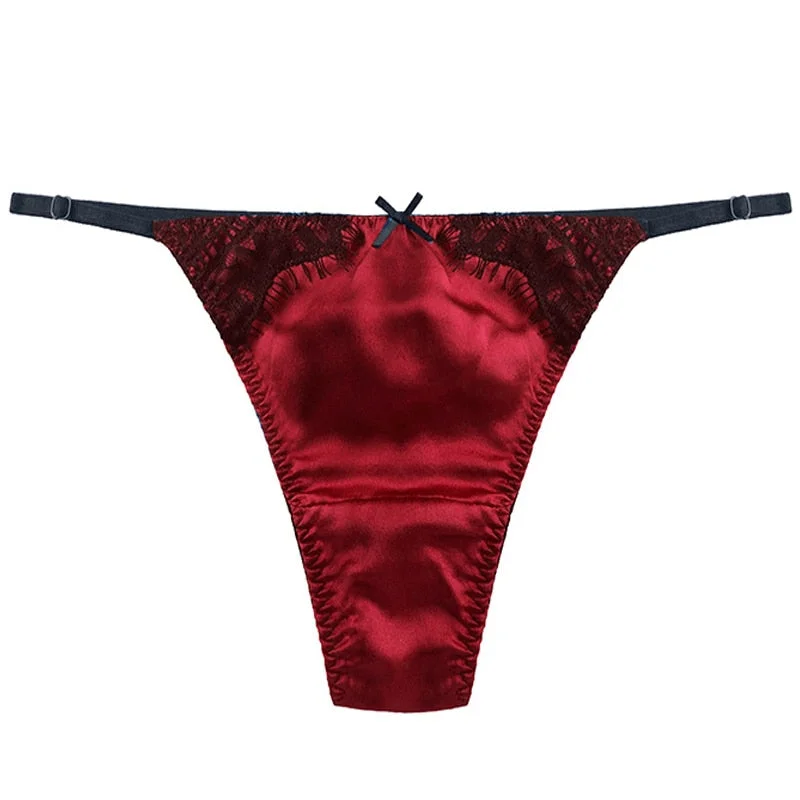 Luxury Satin Panties Women Erotic Lingerie Sexy Silk Thong Low Waist T-back g-strings Thongs Young Lovely Girl Briefs Underwear