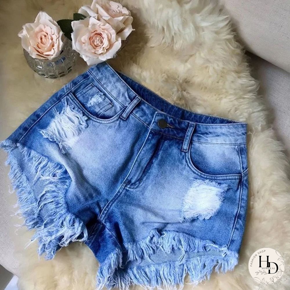Womens Fashion Washed Frayed Denim Jean Shorts Summer Hot Pants High Waisted Jeans