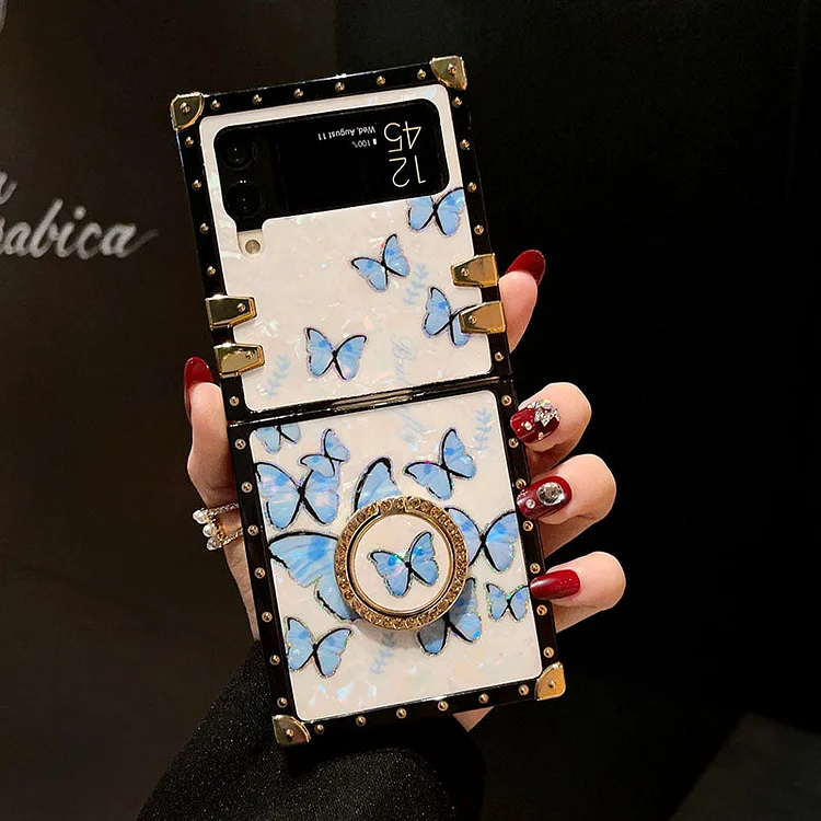 Luxury Butterfly Pattern Ring Holder Protective Case For Samsung Galaxy Z Flip4 Flip3 5G