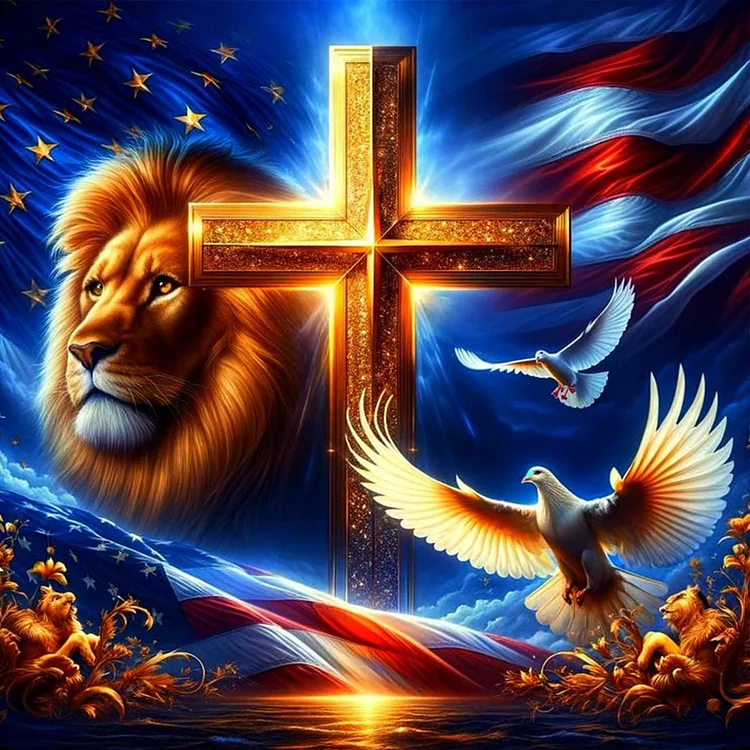 American Flag Lion 40*40CM (Canvas) Full Round Drill Diamond Painting gbfke